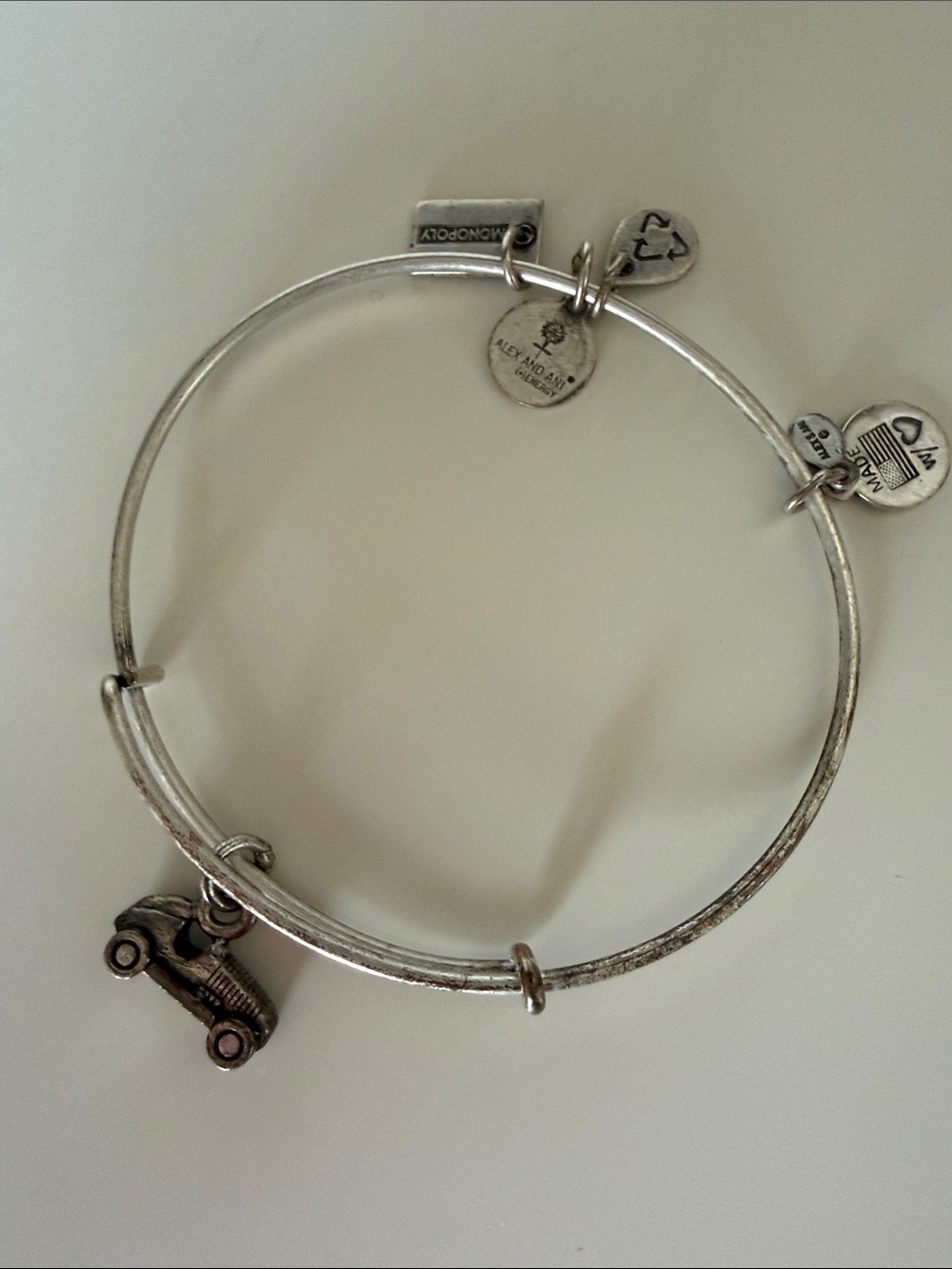 Alex and Ani Silver-Tone Expandable Bracelet with Car Charm